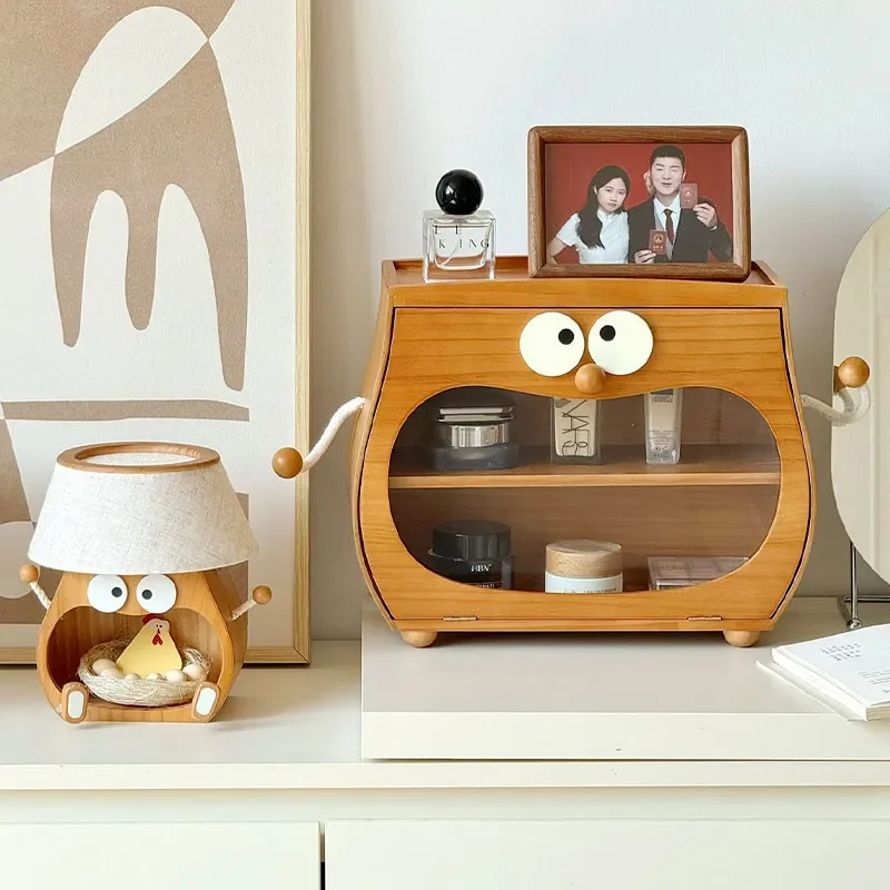 Cartoon Style Solid Wood Storage Cabinet 2-Tier Desktop Organizer for Toys Collection Multifunctional Cup Display Shelf
