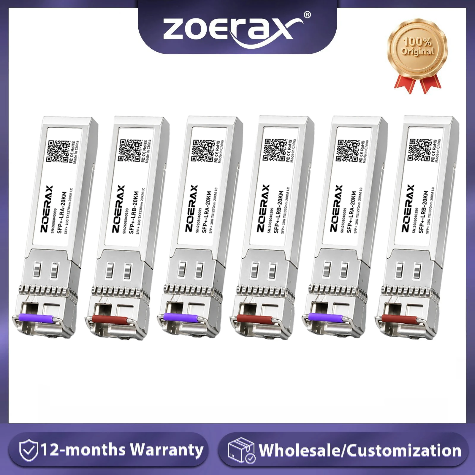 ZoeRax 10G 20km BIDI Singlemode Simplex LC 1270/1330nm SFP+ Module Plug & Play Support DDM for Cisco MikroTik