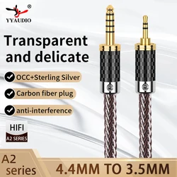 Hifi 3.5mm to 4.4mm Aux Cable OCC Pure Silver 4.4mm Balance to 3.5 mm Aux Jack Balanced Audio Adapter Cable for Smart Phone