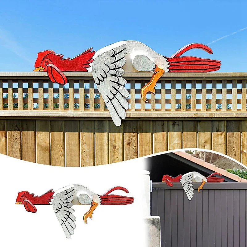 1 PCS Chicken Decor Garden Statues Resting Rooster Rail Pet Outdoor Decorative Garden Stakes