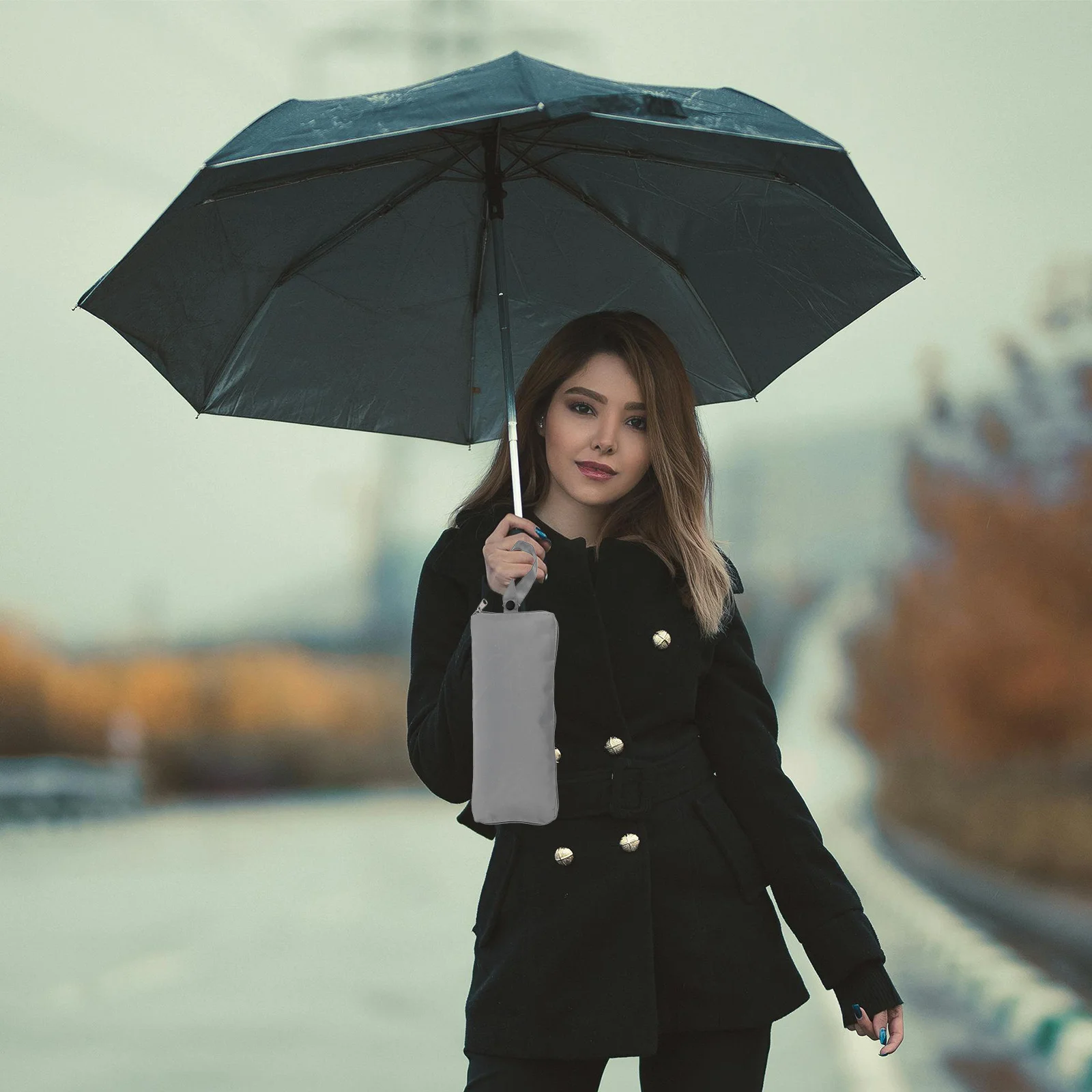 

Waterproof Umbrella Bag Water Absorbent Microfiber Sleeve For Wet Umbrellas Portable Travel Storage Pouch Grey