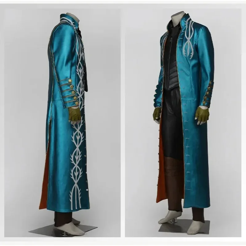 DMC 3 Male Vergil Cosplay Costume Long Leather Trench Coat Outfit Full Set and Individual Items Are Sold Custom Size ob;8