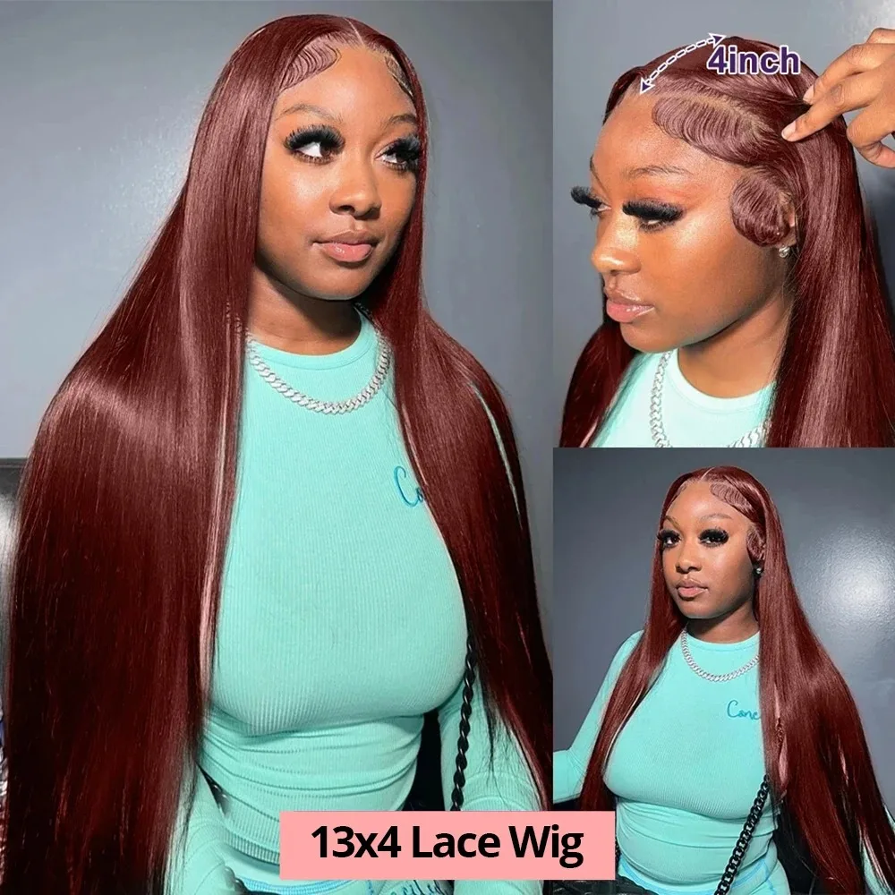 Reddish Brown 13x6 Lace Frontal Wig Straight Lace Front Wigs Human Hair Brazilian Preplucked 13x4 Dark Red Brown Lace Wig