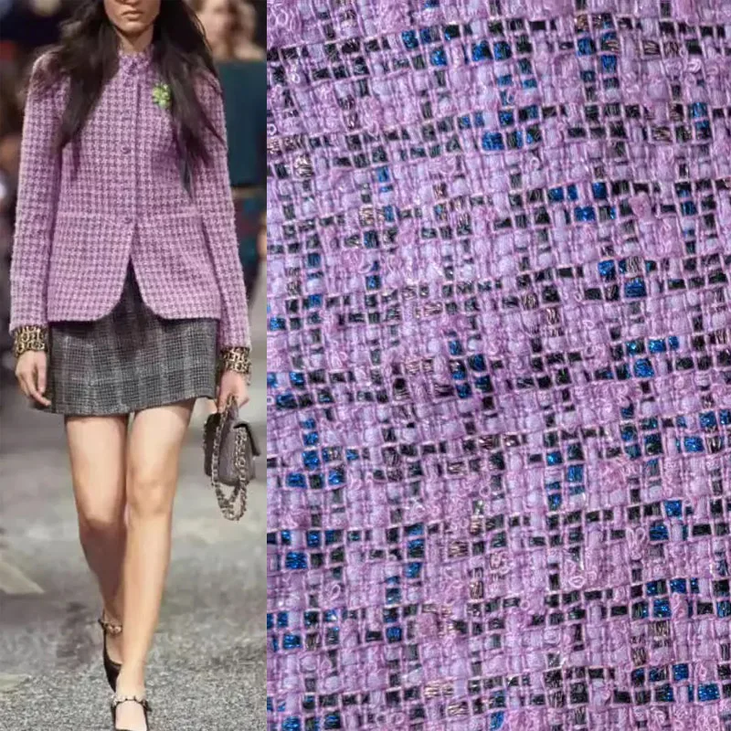 

Purple Houndstooth Yarn-Dyed Braided Tweed Fabric For Women Autumn Fashion Show Jacket Dress Suit Coat DIY Sewing Material