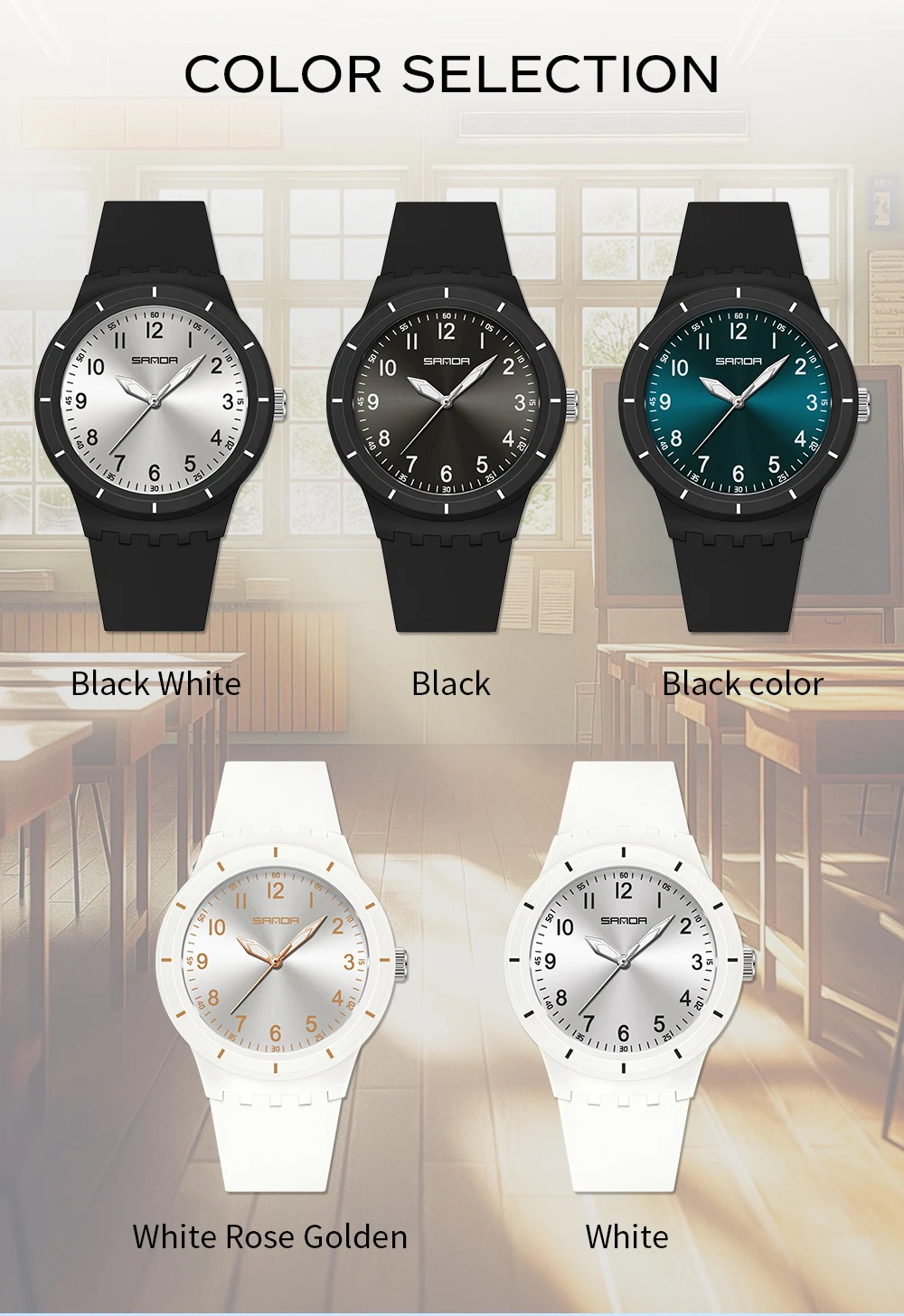 SANDA nuevo 9075 reloj de cuarzo para estudiantes de moda Simple correa de silicona resistente al agua luz nocturna reloj de cuarzo para estudiantes masculinos y femeninos