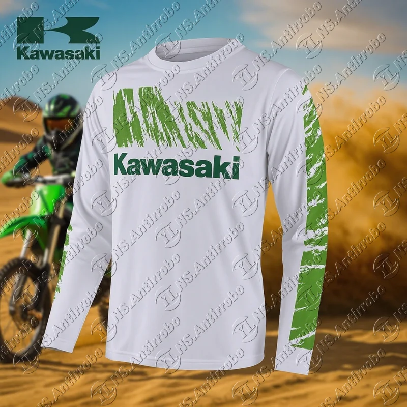 

Мотоциклетный трикотаж Kawasaki для мужчин, быстросохнущая и дышащая рубашка с длинными рукавами для езды на велосипеде, удобная для занятий спортом