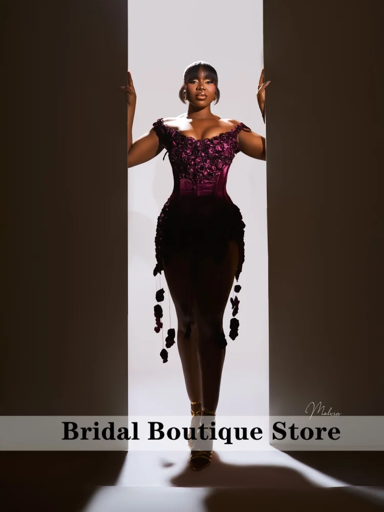 Customized 3D Flowers Prom Dresses BurgundyTassel Saudi Arabric Gala Bespoke Vestidos De Fiesta Homecoming Gown