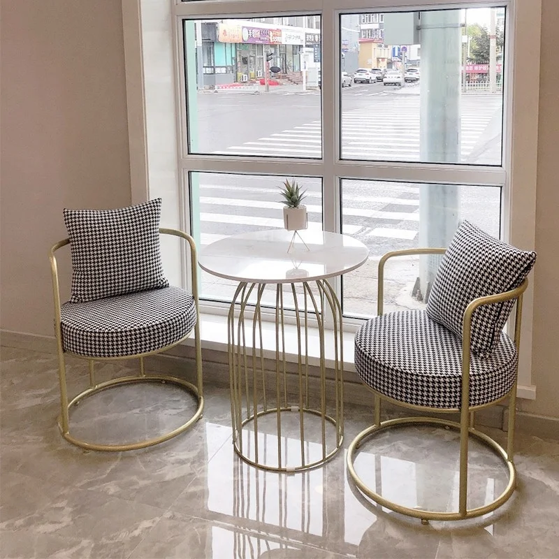 &Balcony Nordic Iron Modern Multifunctional Three-piece Tea & Coffee Table and Chair Set with Sofa Chair Home Furniture Villa