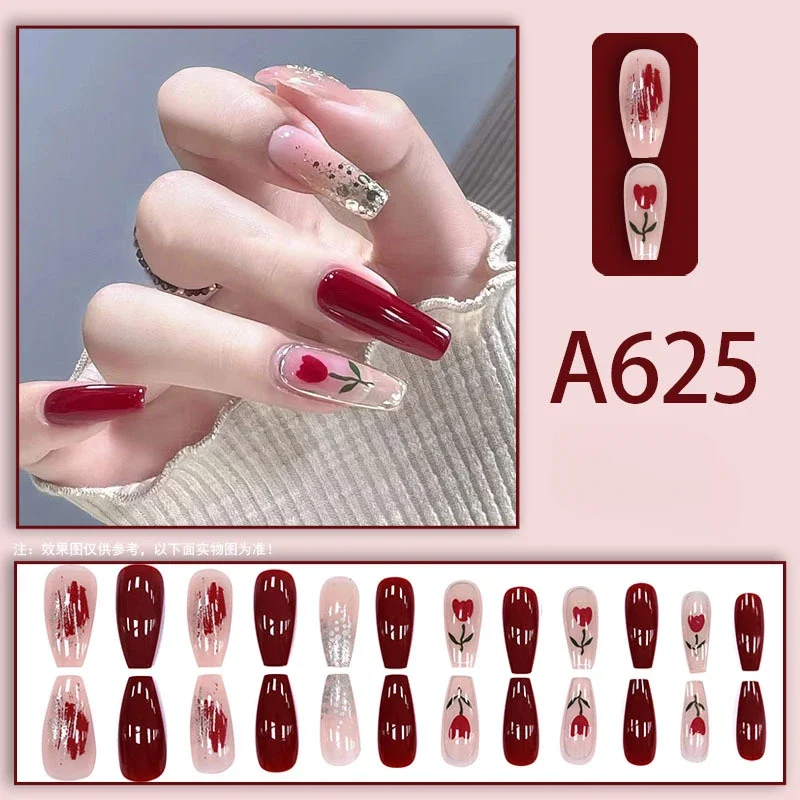 24pcs Gentle Style Wearable Nail Print Solid Color French False Nails with Glue Removable Nail Art Fake Nails Press on Nails