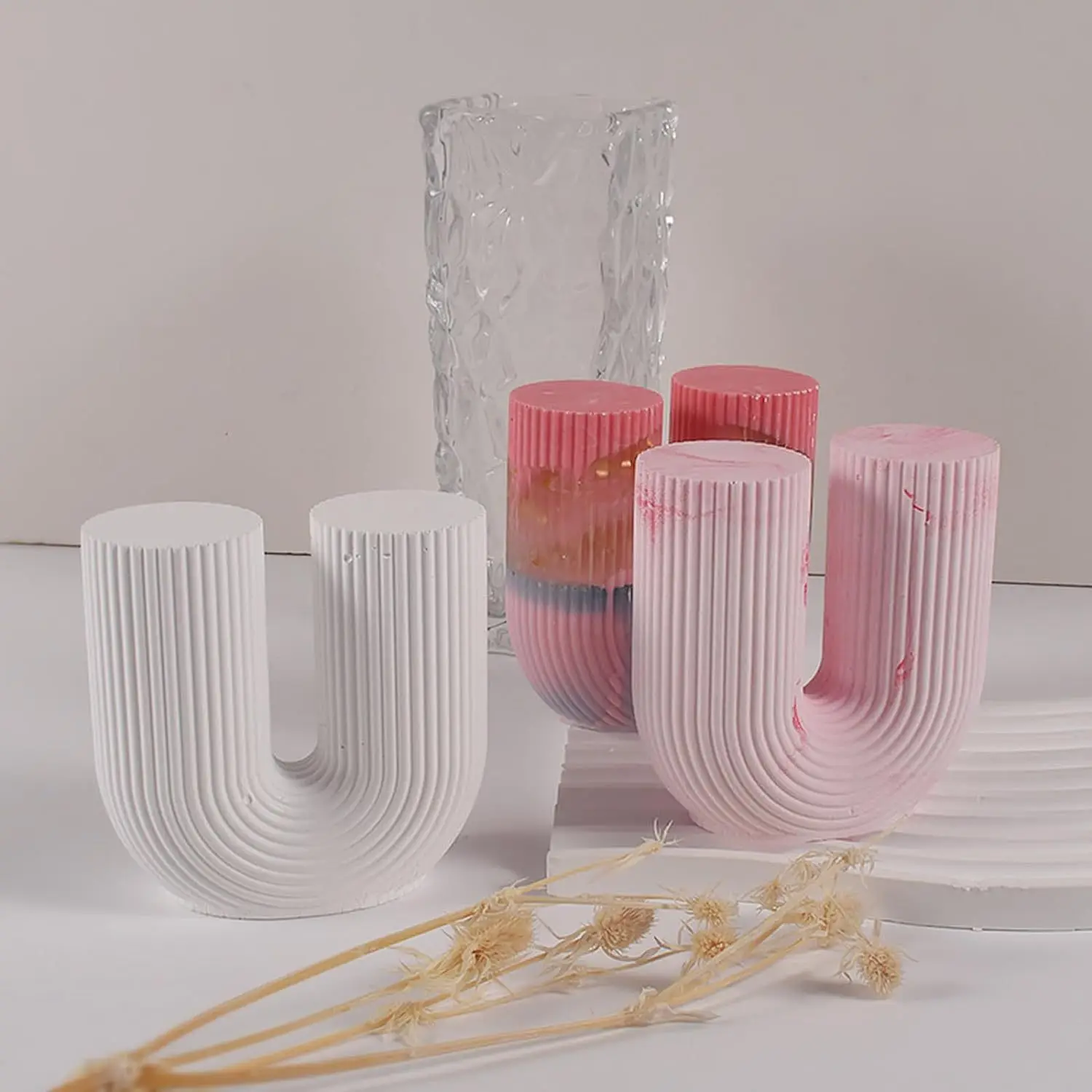 Striped U-Shaped Tube Candle Mold; Geometric Striped Cylindrical Archway; Rainbow Bridge Scented Candle Mold.