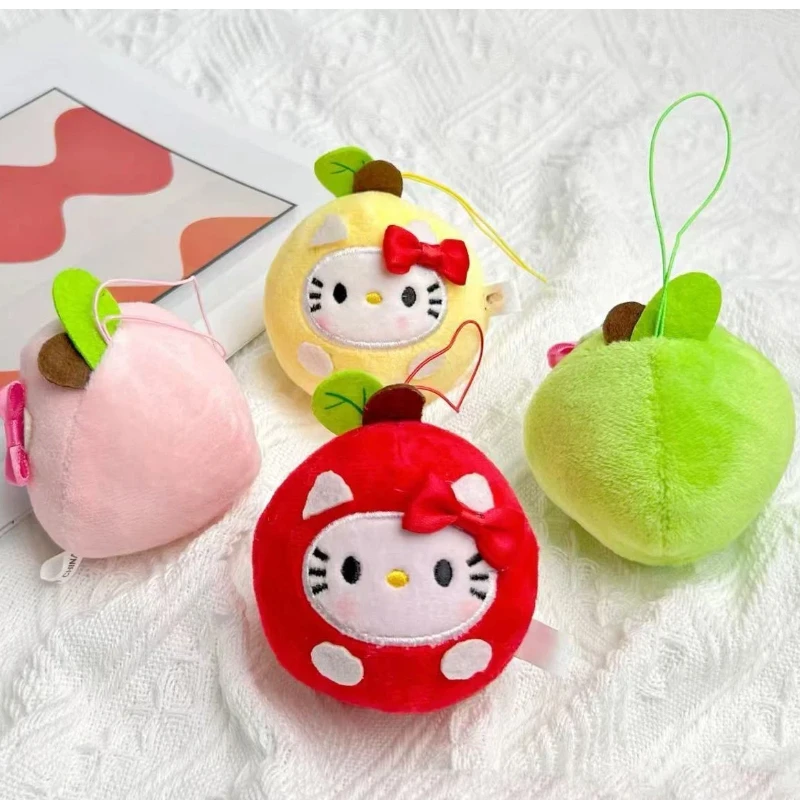 جديد لطيف كيتي أفخم المفاتيح 3 بوصة التفاح على شكل ألعاب من نسيج مخملي سلسلة سيارة الديكور دمية عيد الميلاد هدية عيد ميلاد #6