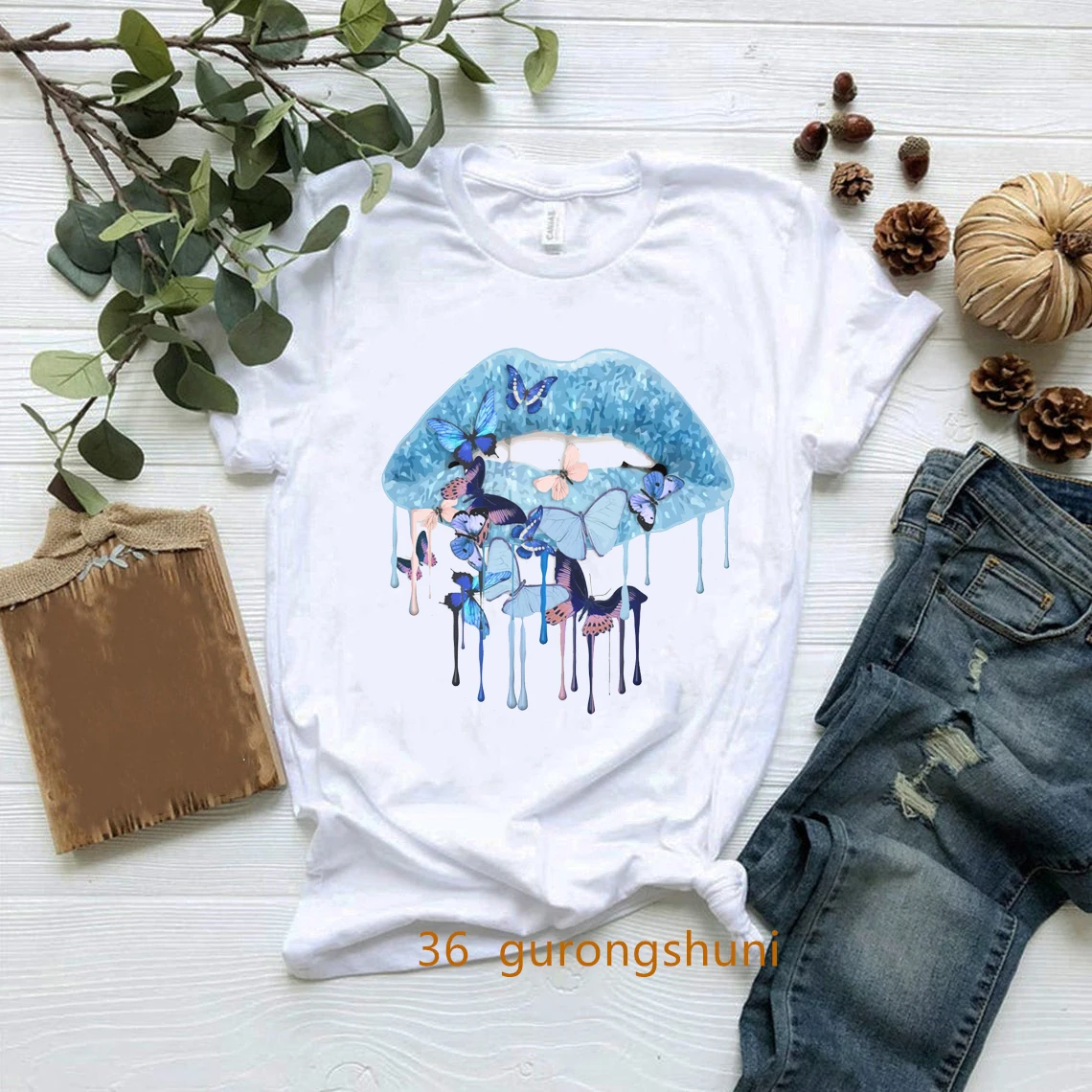 

Tee Shirt Femme Funny Butterfly Lips Eyelashes Graphic Print Women Tshirt Aesthetic Women Clothe Fashion Camiseta Mujer Tshirt