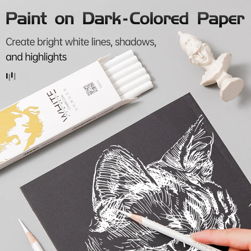 12pcs Marie\'s White Charcoal Pencils Set,Sketch Highlight Pencils,for Sketching,Shading,Blending,Supplies for Beginners,Artists