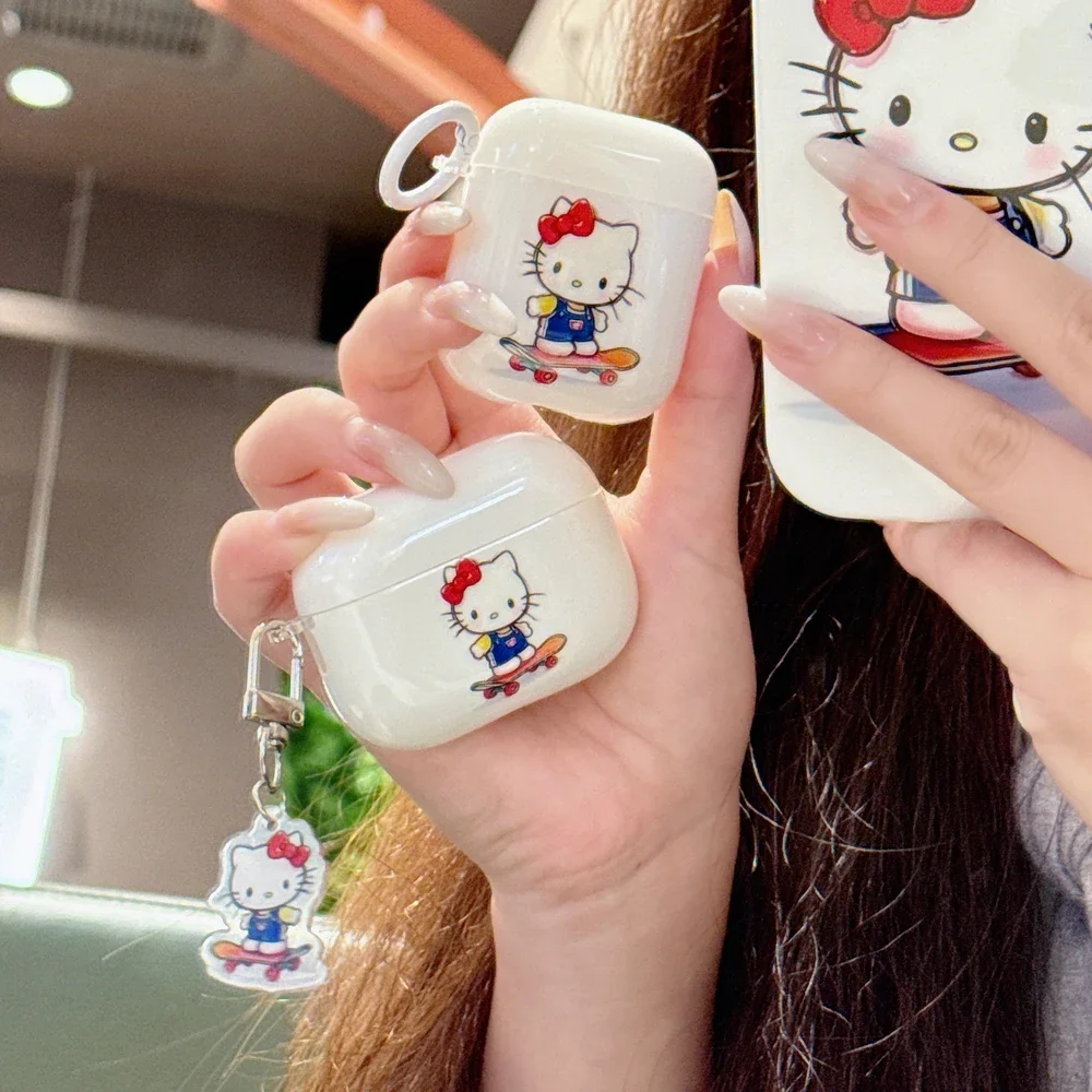 Милый чехол для наушников Sanrio Hello Kitty для Airpods 4 1 2 3 Pro 2 3, защитный чехол для беспроводной Bluetooth-гарнитуры с подвеской