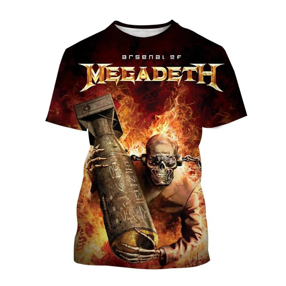 2024 Megadeth 3D Printed T-Shirts Fashion Rock Band Men\'s Casual T-shirt Summer Men Women Punk Funny Hip Pop Short Sleeve Kids