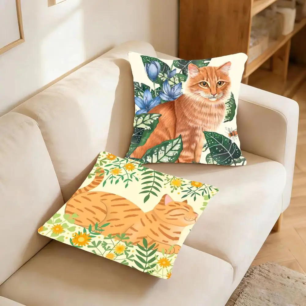 Cozy Botanical A-Anime Kwaii Plant Cats Cushion Cover Warm coral fleece Cute kawaii plush Kawaii mascot throw