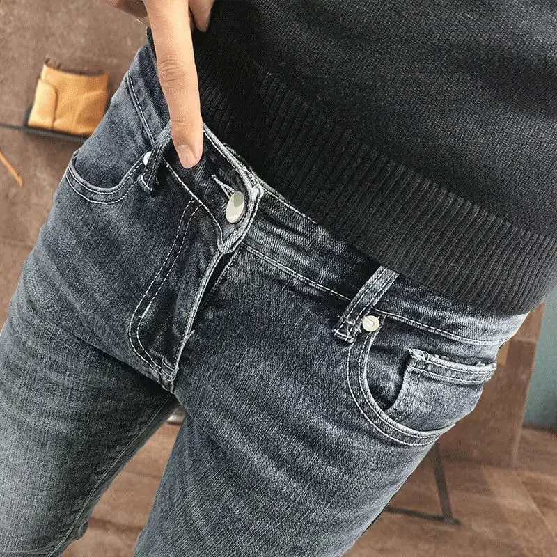 Open-Crotch Pants Light Blue Jeans Men's Korean Style Slim-Fitting Ankle-Tied with Double-Headed Invisible Zipper Pants Couple