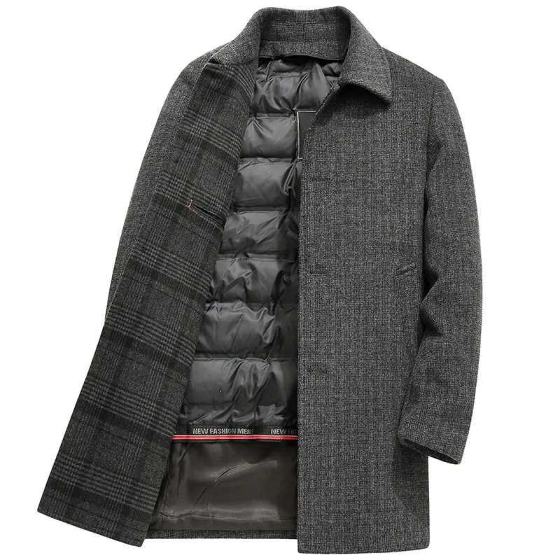 Winter high quality wool trench coat men,men's wool jackets,down liner detachable thicken warm coat mens fashion down jacket