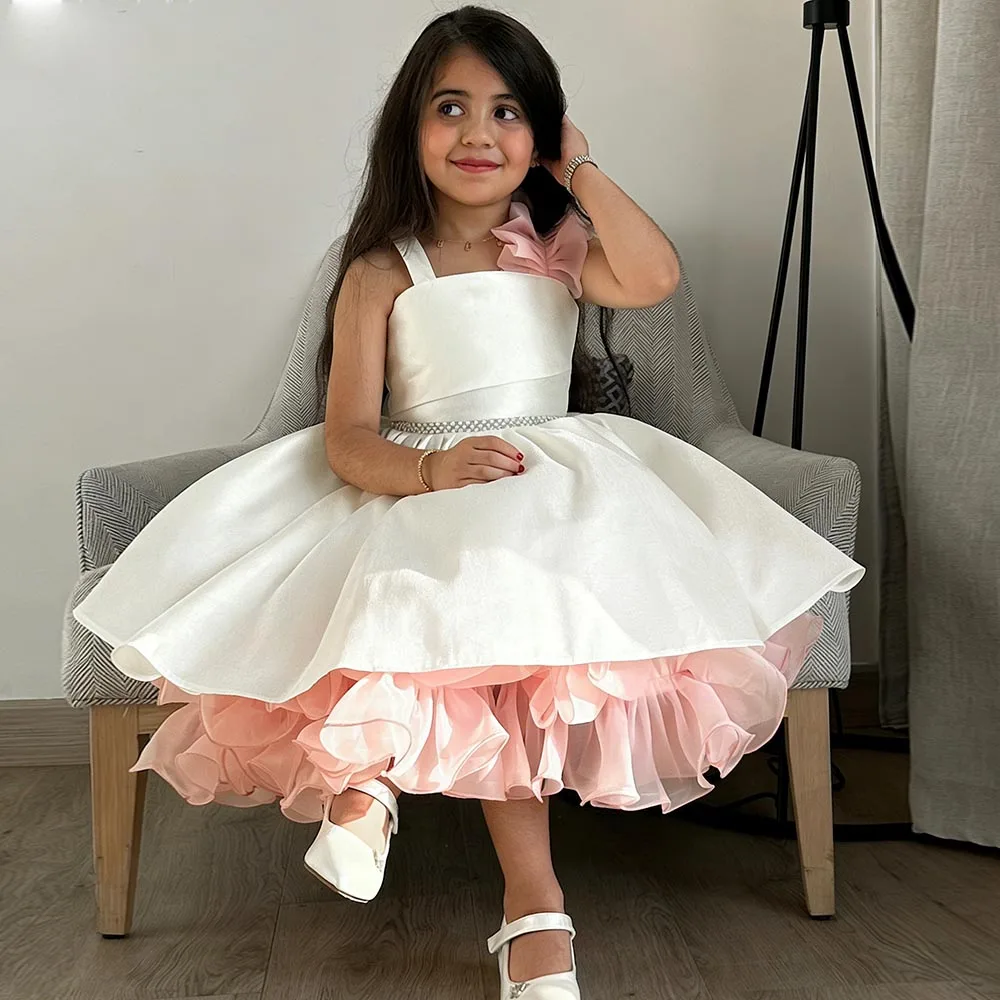 

Satin Flower Girl Dresses Elegant Dress For Girls A-line Bow Birthday Dress Sleeveless Girl Princess Dress Cute Kids' Dresses