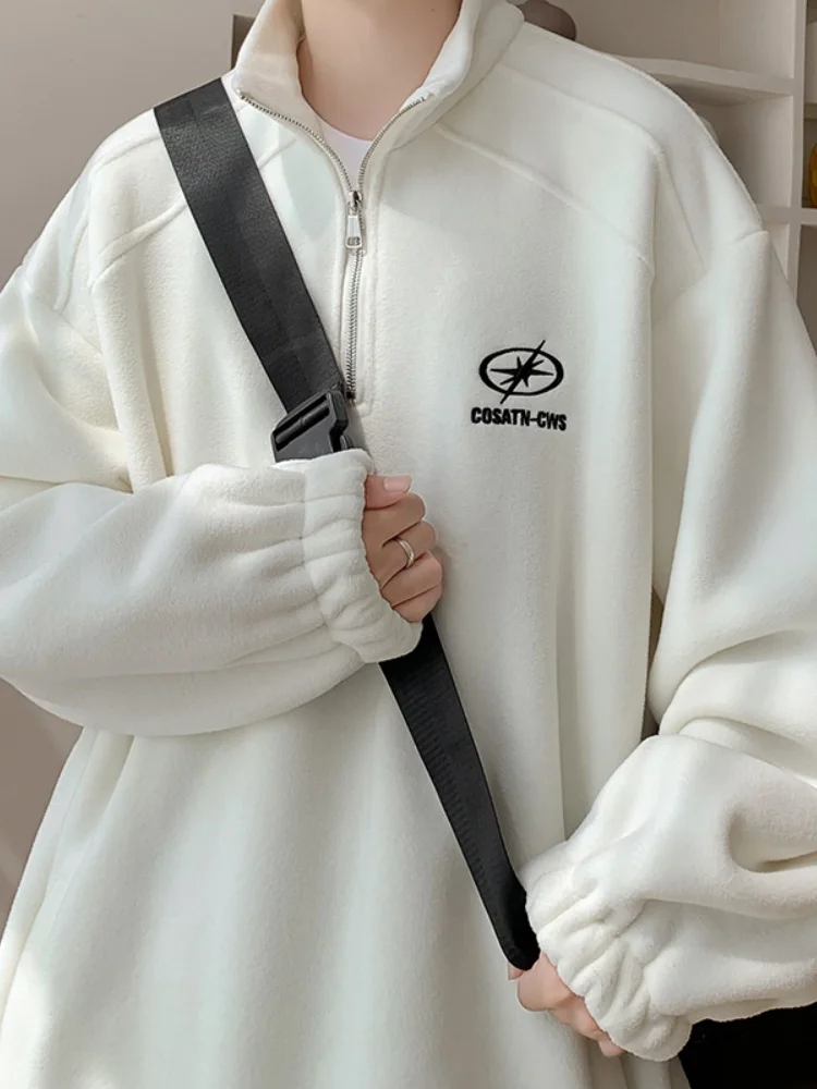 

Мужская толстовка оверсайз на молнии из флиса, осенне-зимняя повседневная молодежная модная удобная свободная куртка с длинными рукавами