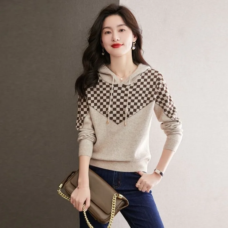 Hoodies femininos moletom fino algodão na promoção 2025 tendência novo em y2k japonês streetwear coreano xadrez feminino com capuz topo