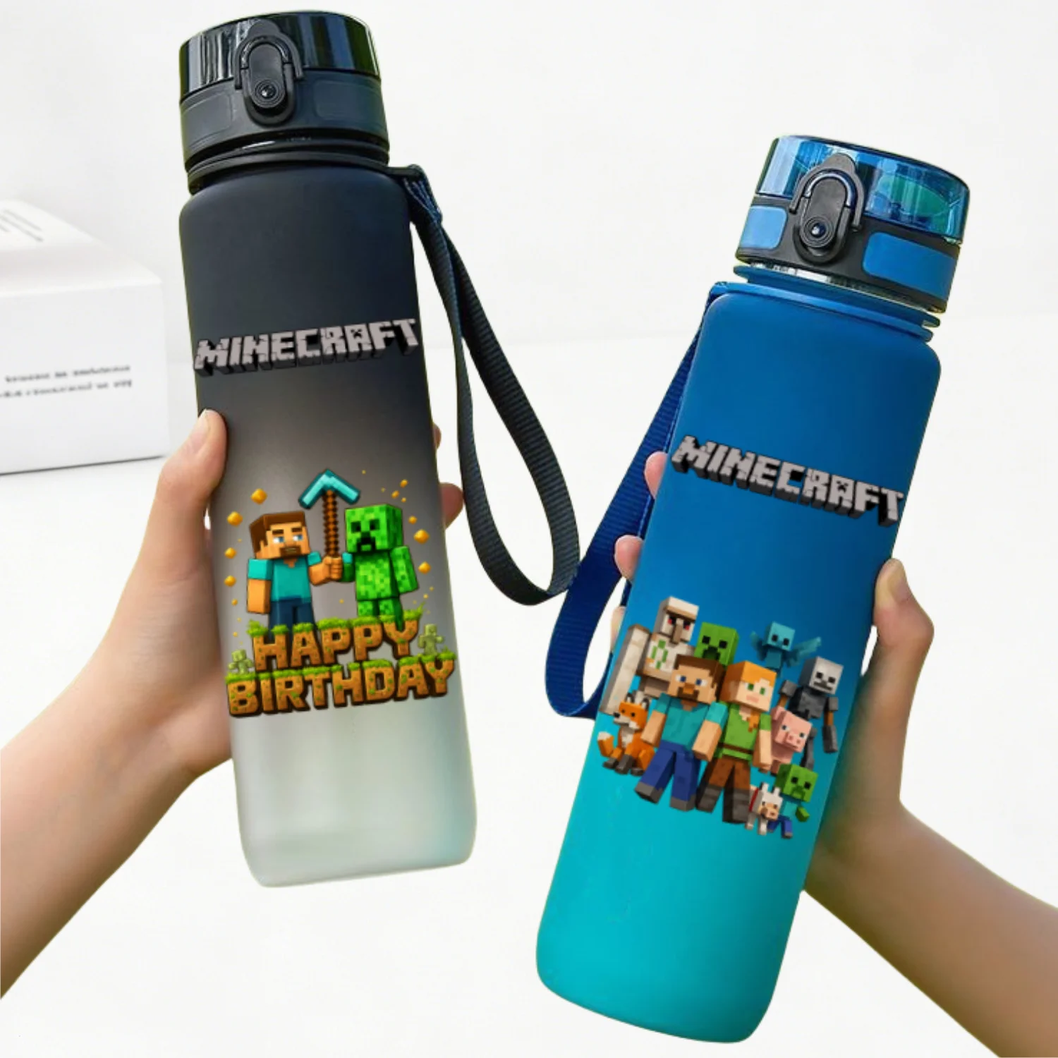 650ML Minecraft Sporttrinkflasche im MC-Pixel-Stil, Trinkbecher mit großem Fassungsvermögen, auslaufsicherer Kunststoff-Wasserbecher für Outdoor und Reisen