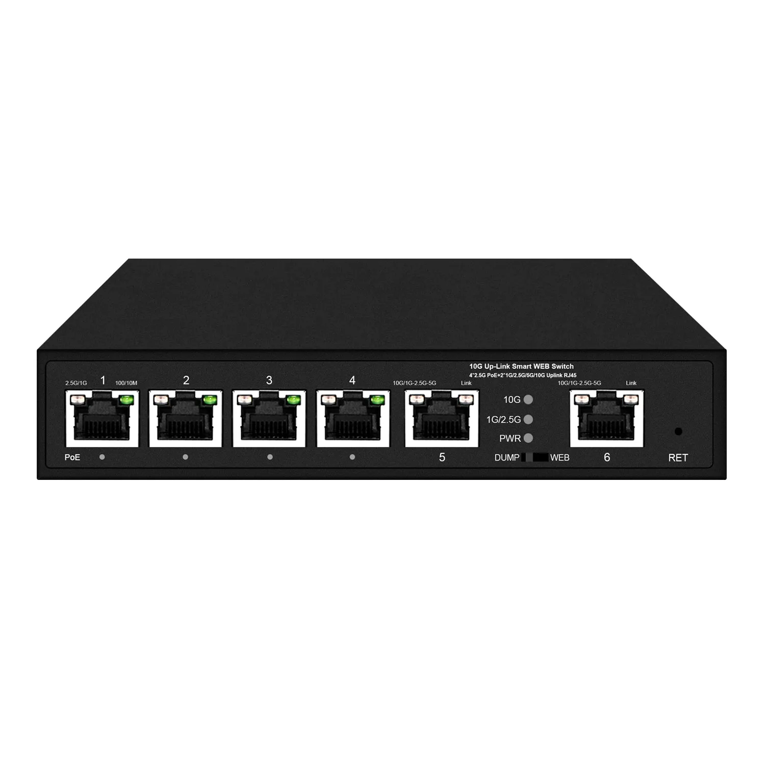 2*10G RJ45 Uplink 4 Ports 2.5G POE Switch 802.3bt/at web managed