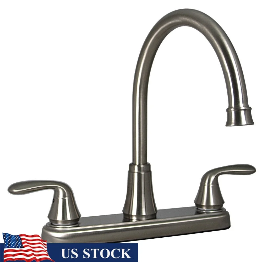 

Hybrid Kitchen Faucet Dual-Handle 8 Inch High-Arc Spout Brushed Nickel Ceramic Valve Installation Kit Included