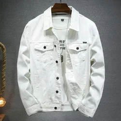 2024 Spring Men Solid Lapel Denim Jackets Fashion Motorcycle Jeans Jackets Hommes Slim Fit Cotton Casual Black White Coats