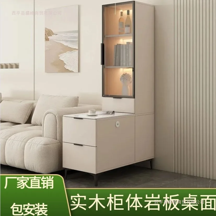 Sofa side cabinet Side cabinet Living room locker Household rock slab corner cabinet Solid wood simple side table