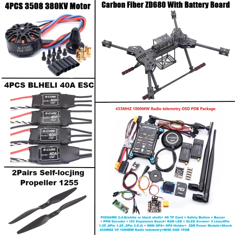 NUOVO ZD680 PIXHAWK2.4.8 M8N Kit telaio esacottero con braccio pieghevole hexacottero completamente in fibra di carbonio per robot con carrello di atterraggio non gonfiabile