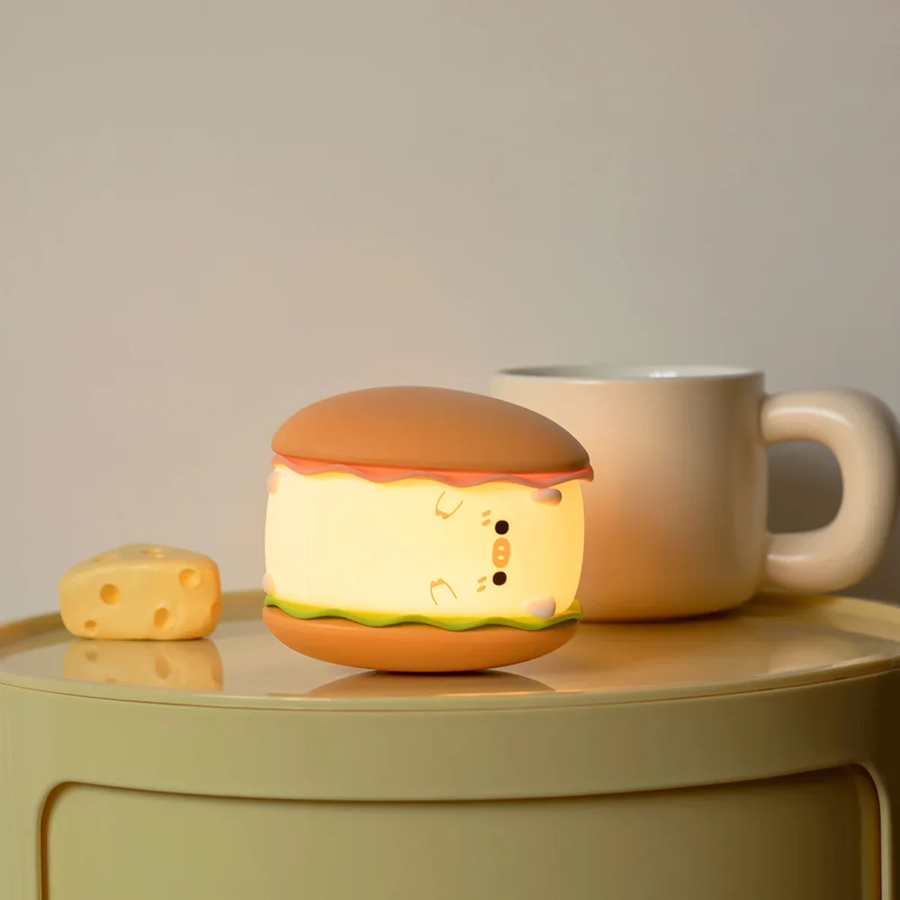 New Creative Burger Pig Night Light Bedroom Bedhead Atmosphere Eye Friendly Soft Light Sleep With Cute Night Light