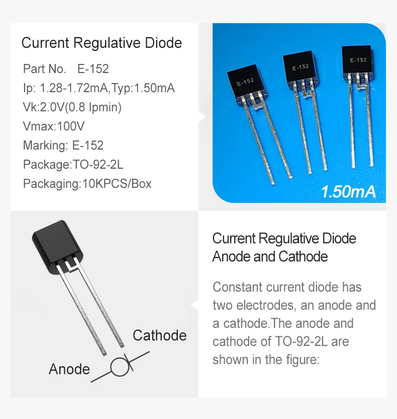 20Pcs/Lot Crd Diodes E-152 1.5Ma 100V Marking E-152 Package To-92-2L Current Regulative Diode Free Shipping