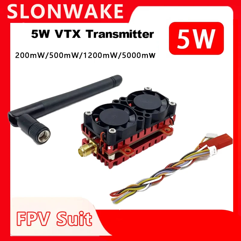 SLONWAKE Modulo trasmettitore FPV VTX a lungo raggio 5W 5.8G 48 canali Doppia ventola di raffreddamento Microfono incorporato per droni da corsa FPV