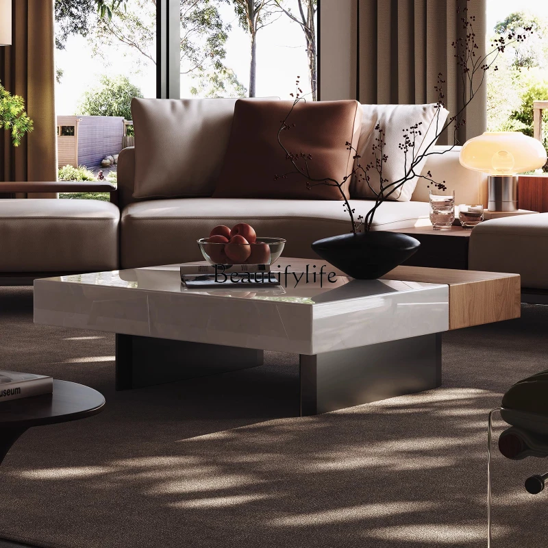 

Living room natural marble coffee table antique high-end villa high-end square Italian style
