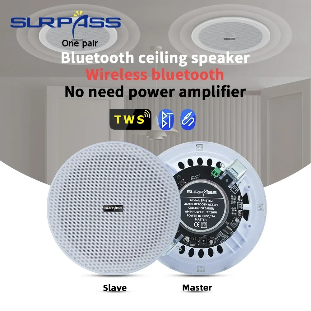 Ceiling Bluetooth Speaker 6inch 10W Moisture-proof Full Range In Ceiling Wall Speaker Recessed Home Sound System for Apartment