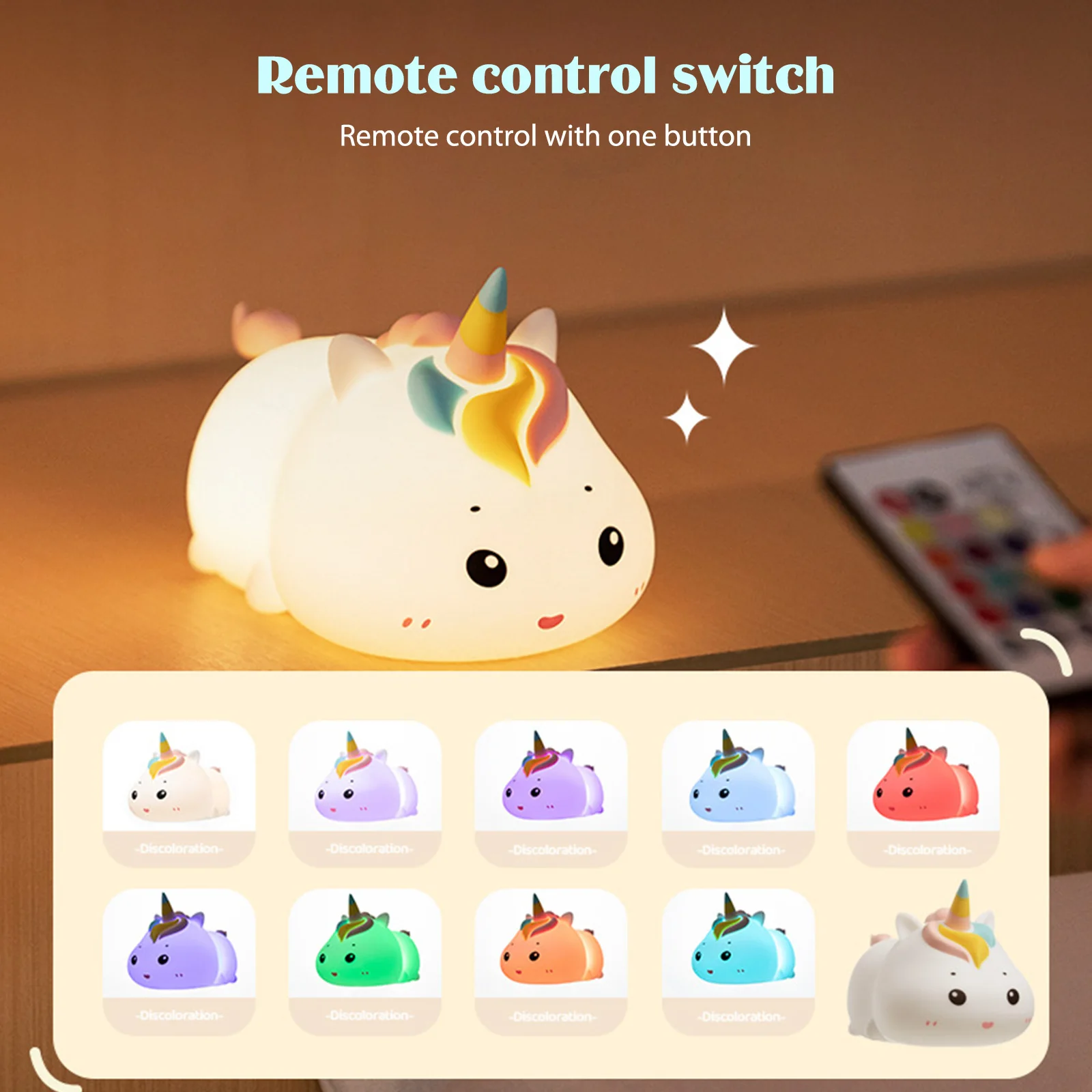 

Unicorn Night Light Infrared Remote DC5V 2W RGB Colorful 1200mAh Kids Toys Gifts Lighting Ornaments for Camping Party