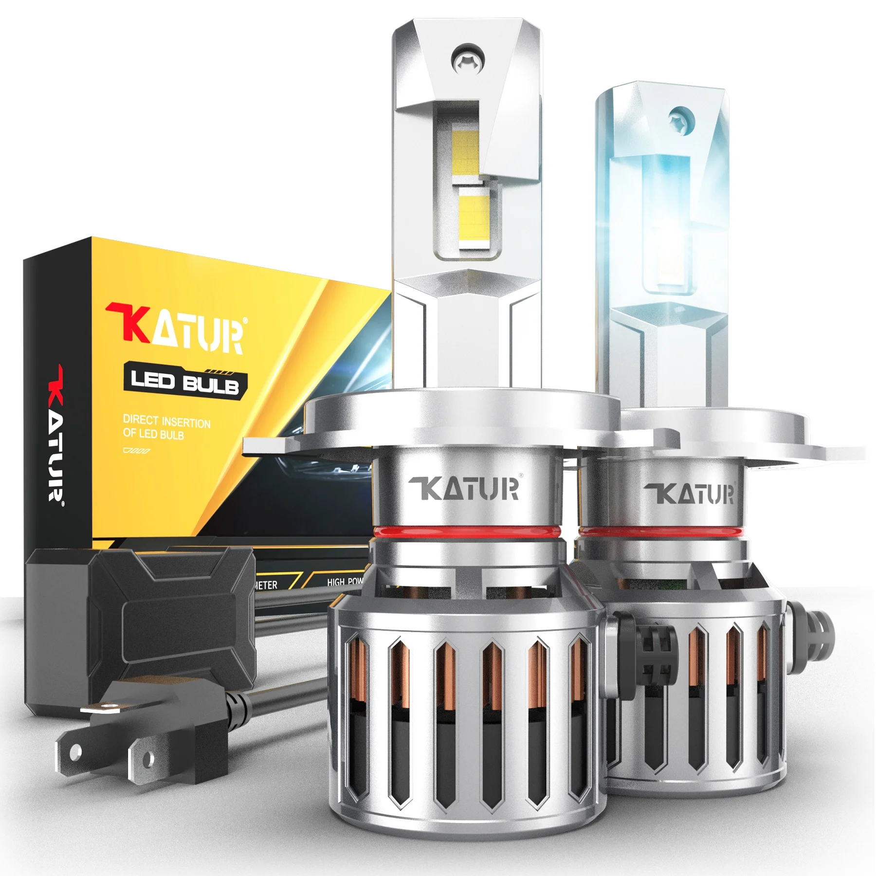 Katur 2Pcs 40000LM Turbo H4 9003 HB2 LED Headlight 200W Super Bright 6000K Canbus High Low Beam LED Headlamp Bulb 12V 7035 CSP
