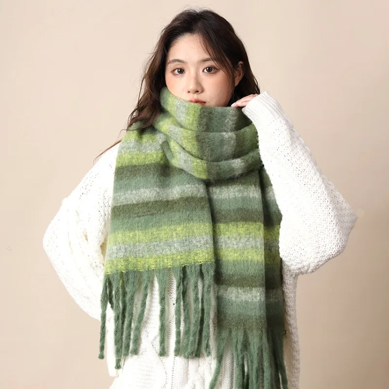 Winter Stripe Scarf Protective Warm Neck Shawl for Women Men Couples Autumn Winter Daily Use