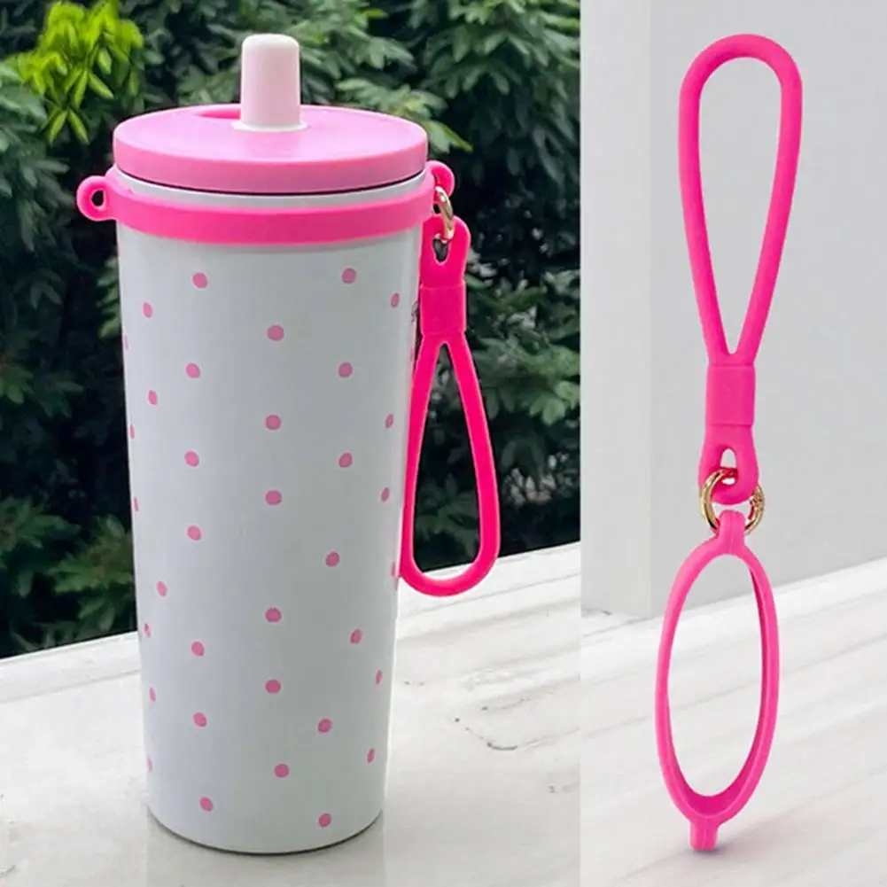 Soft Silicone Handle Loop Silicone Water Bottle Handle Strap Universal Flexible Lanyard for Outdoor Travel Lightweight Portable