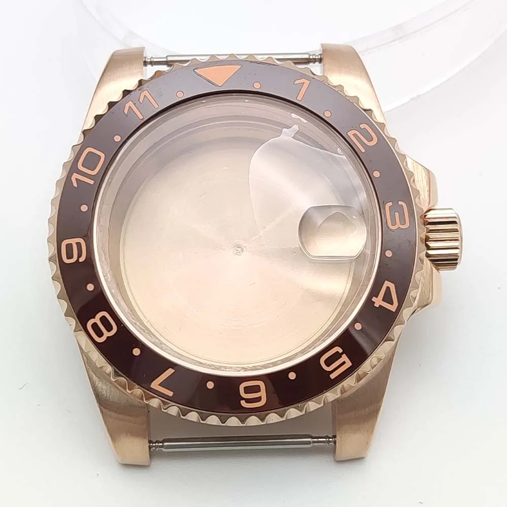 Men's Rose Gold Case Sapphire Glass Magnified Date Display With 38mm Bezel Water Resistant Crown Men's Watch Case Accessories