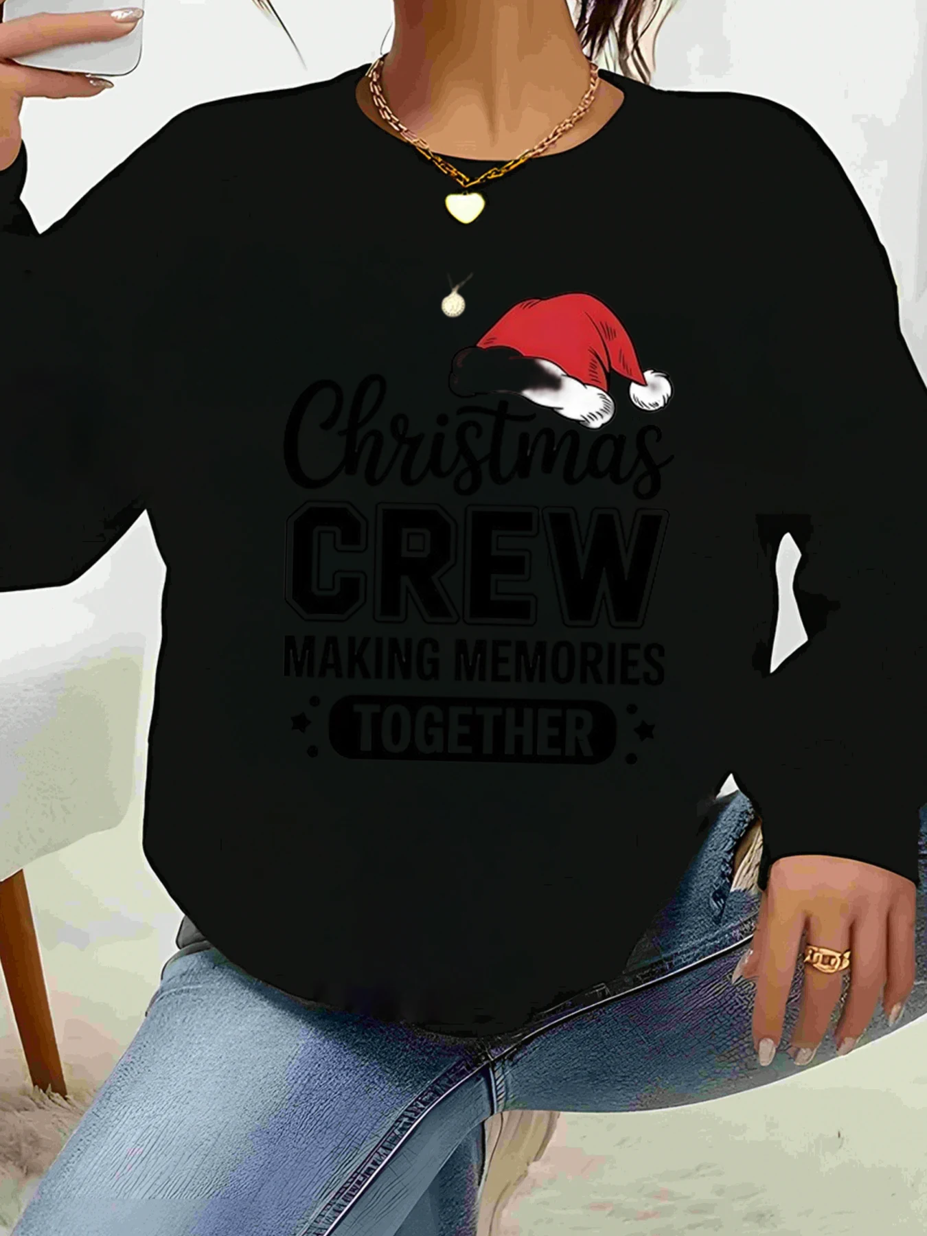 

Рождественская шляпа Санта-Клауса с принтом Crew Making Memories Together, толстовка, праздничный семейный наряд, женская повседневная одежда