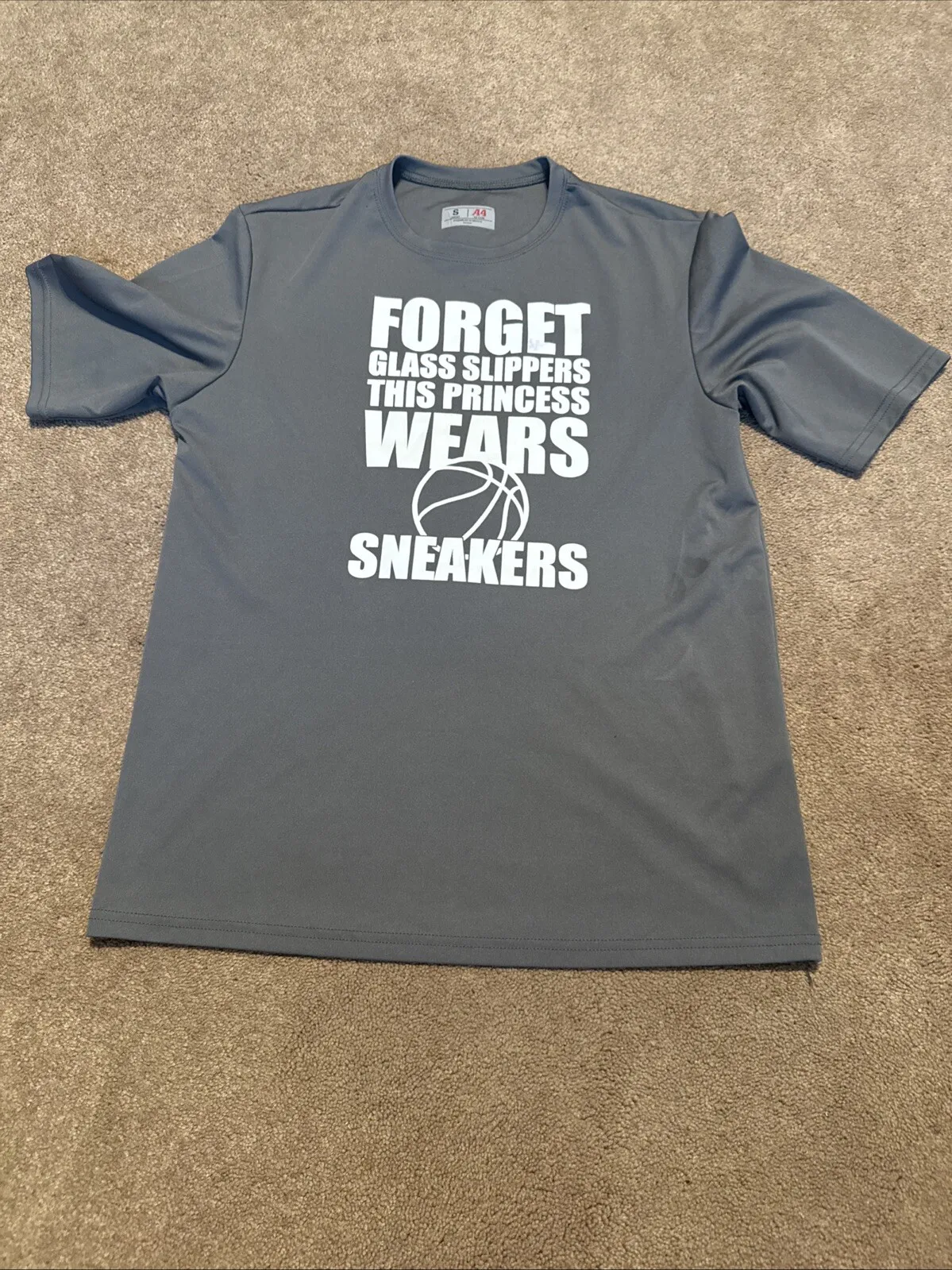 

A4 Small Gray Forget Glass Slippers Princess Wears Sneakers Basketball T Shirt