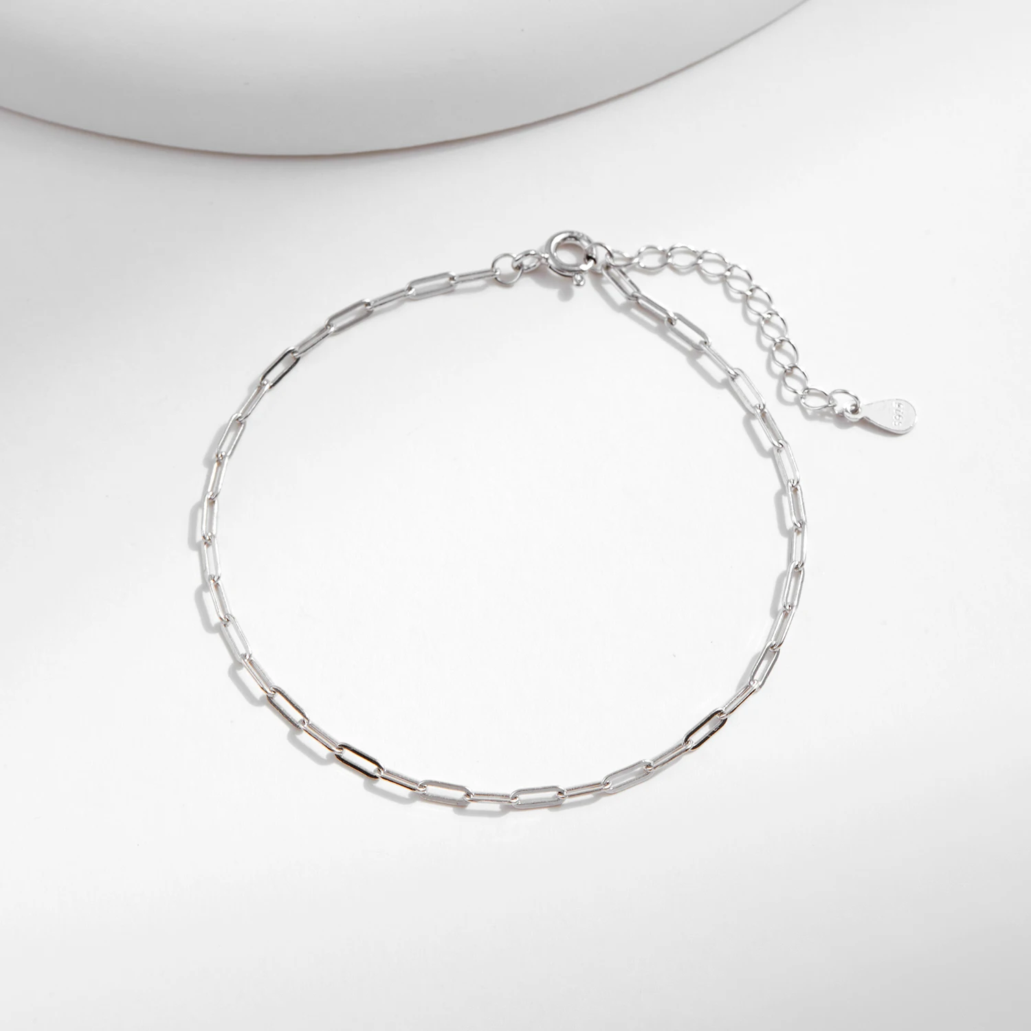 MODIAN Solid 925 Sterling Silver Rectangle Chain Bracelets for Women White Gold Plated Handmade Basic Bracelets Jewelry Gifts