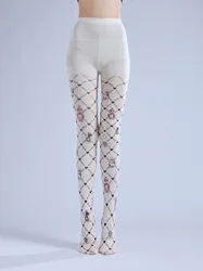 Diamond Plaid Pattern Printed Pantyhose Perfume Bottle Pattern Base Socks Cute Peach Socks Cos Socks