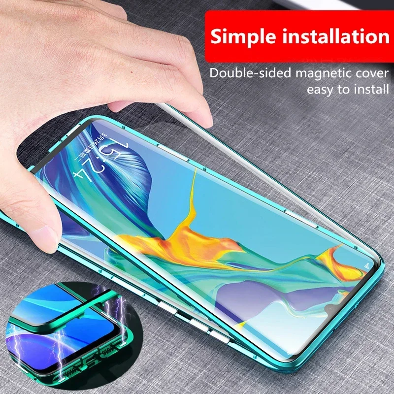 

Metal Magnetic Clear Phone Case For OPPO Reno 11 F 11F 10 Pro 5G Double-Sided Glass Cover Cases
