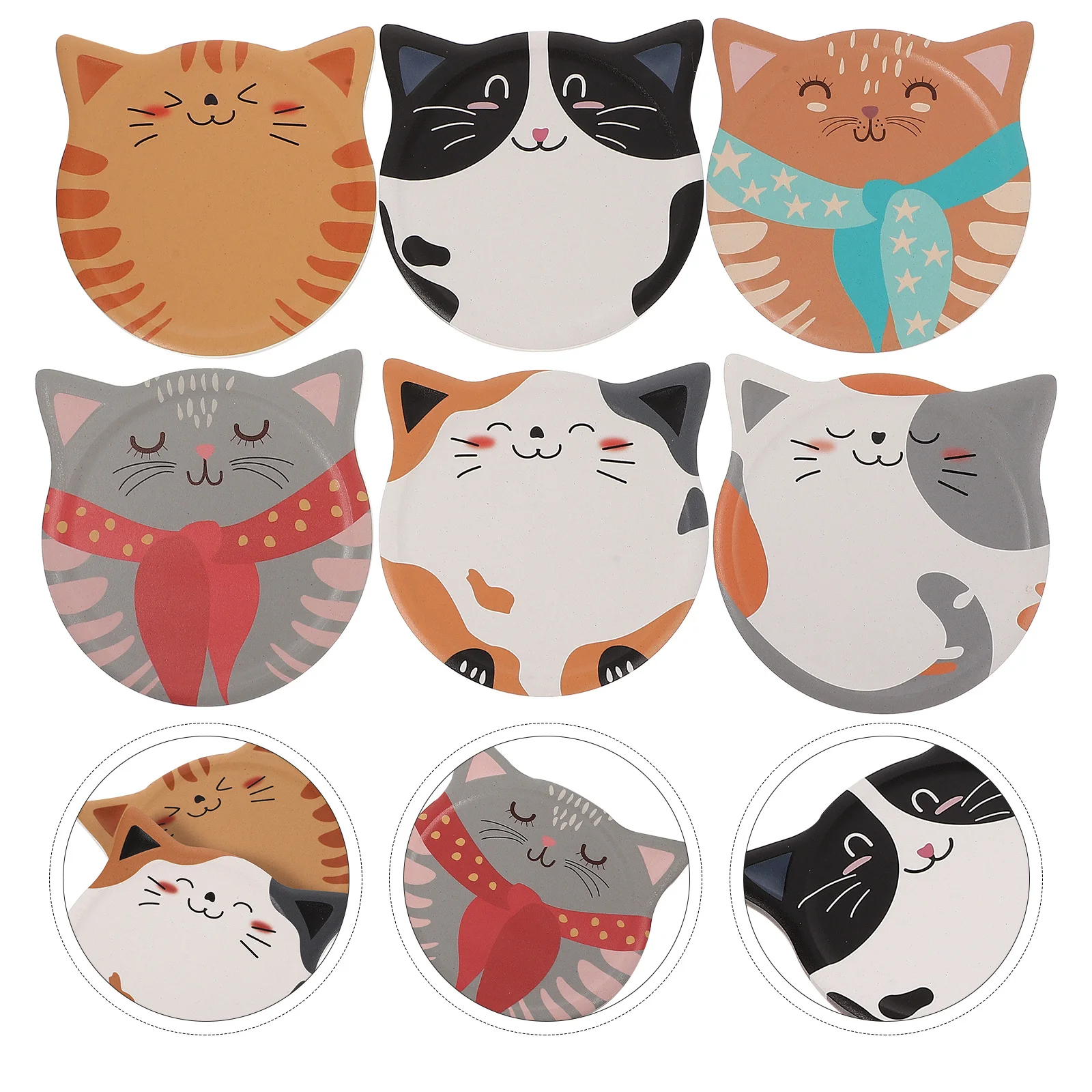 

6pcs Cat Coasters Ceramic Water Absorbing Cup Mats Kawaii Desk Coaster For Coffee Table Kitchen Decor Party Gift