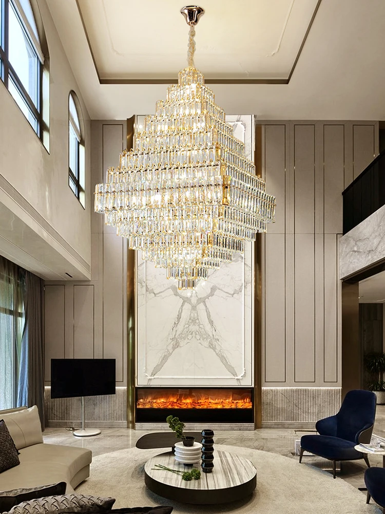 Postmodern Duplex Building Square Pyramid Crystal Chandelier Living Room High-end Hotel Lobby Pendant Light K9 square