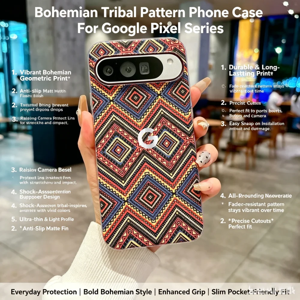 Coque de style ethnique bohème, texture en Fiber de carbone, ajustement slim, pour Google Pixel 11 Pro XL 10A 9A 8 7 Pro, pour Magsafe Charge, couverture rigide