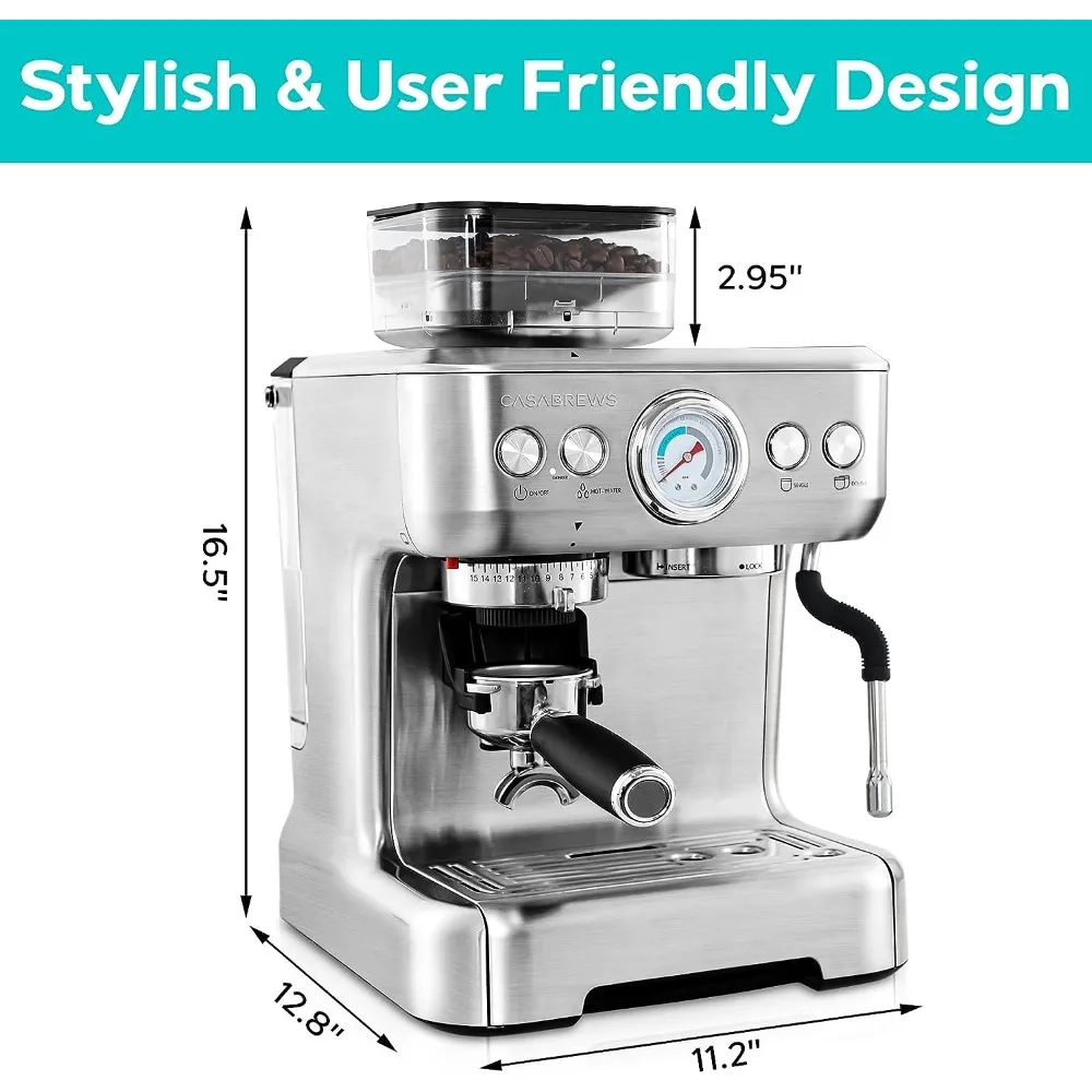 Imagem -05 - Fabricante de Espresso Profissional com Grinder Milk Frother Steam Wand Barista Latte Machine